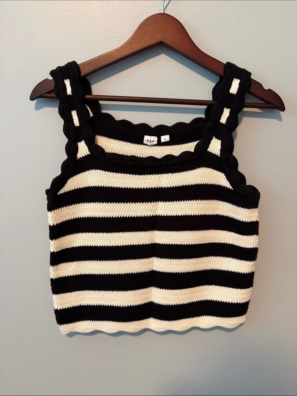 Gap Striped Knit Cropped Sweater Tank - Black & Cream